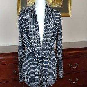 Elie Tahari Blue Belted Cardigan SZ Medium Linen